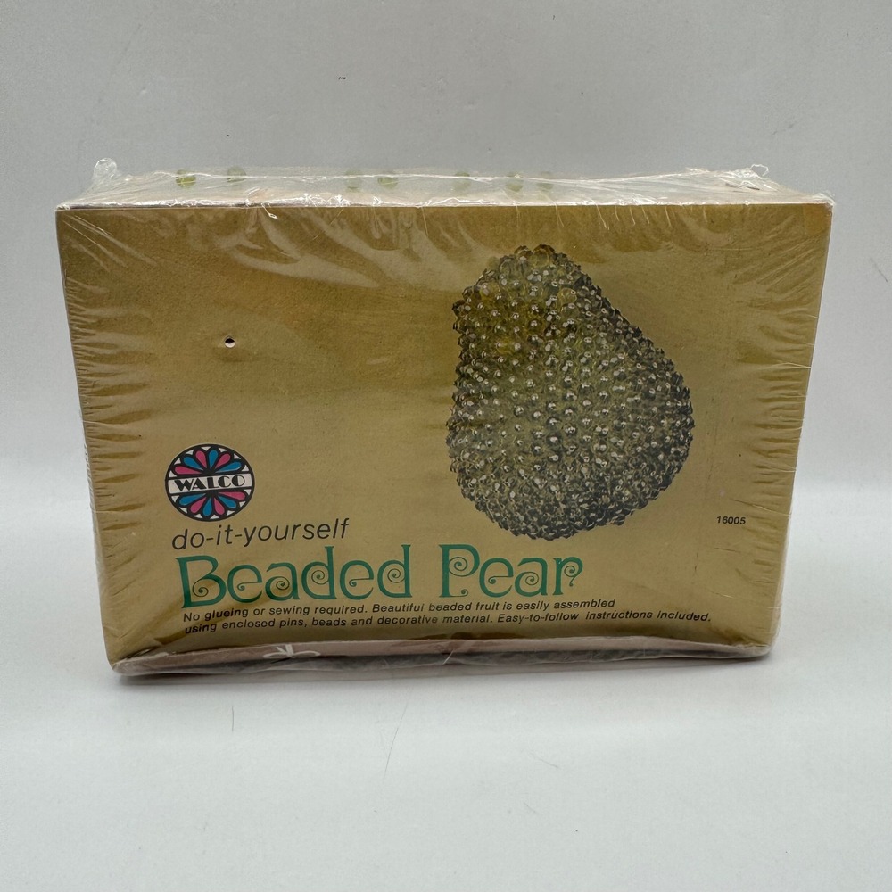 Walco Beaded Pear Craft Kit Green Vintage 1972 Sealed 16005 MCM Decor New